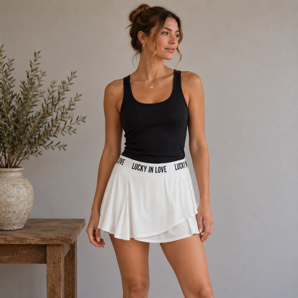 Lucky in Love White Spell Out Tennis Golf Skort Medium